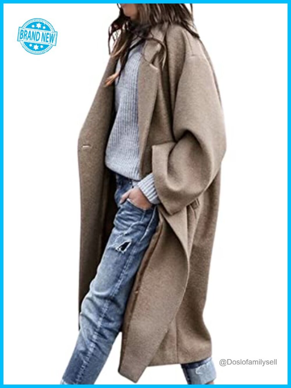 Oversized Wool Blend Notch Collar Single Breasted Midi Trench Coat